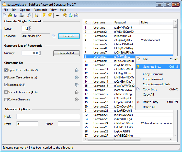 Click to view SoftFuse Password Generator Pro 2.7 screenshot